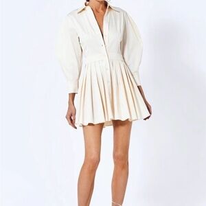 Alexis Cream Button-Front Pleated Mini Shirt Dress